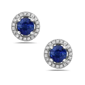 Sapphire And Diamond Halo Post Earrings