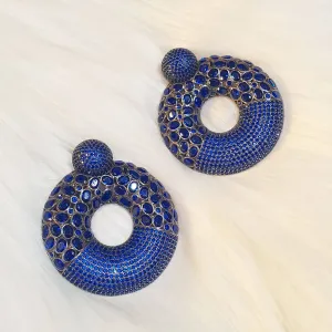 Sapphire Blue Sterling Silver Hoop Earrings Pierced