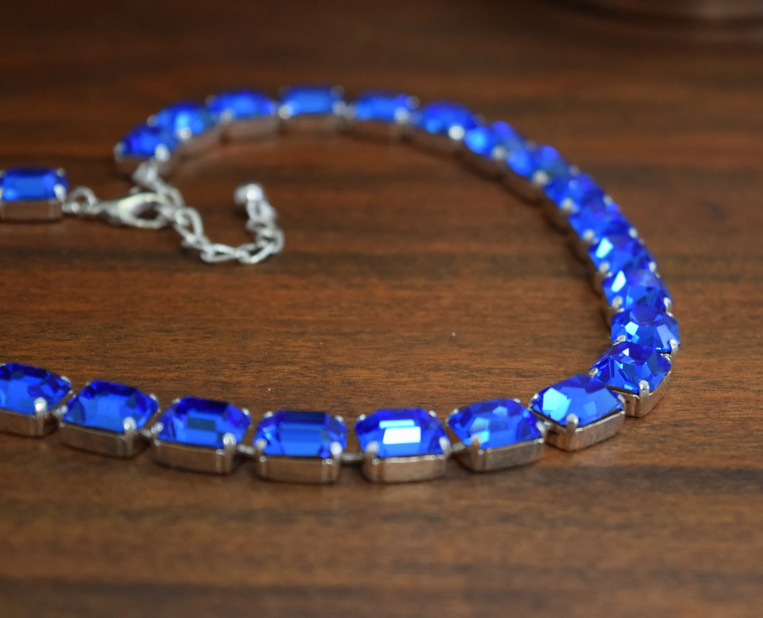 Sapphire Blue Swarovski Collet Necklace - Small Octagon