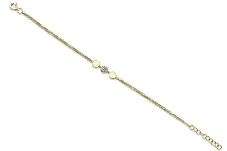 Shy Creation Pave Diamond & Gold Disc Chain Bracelet