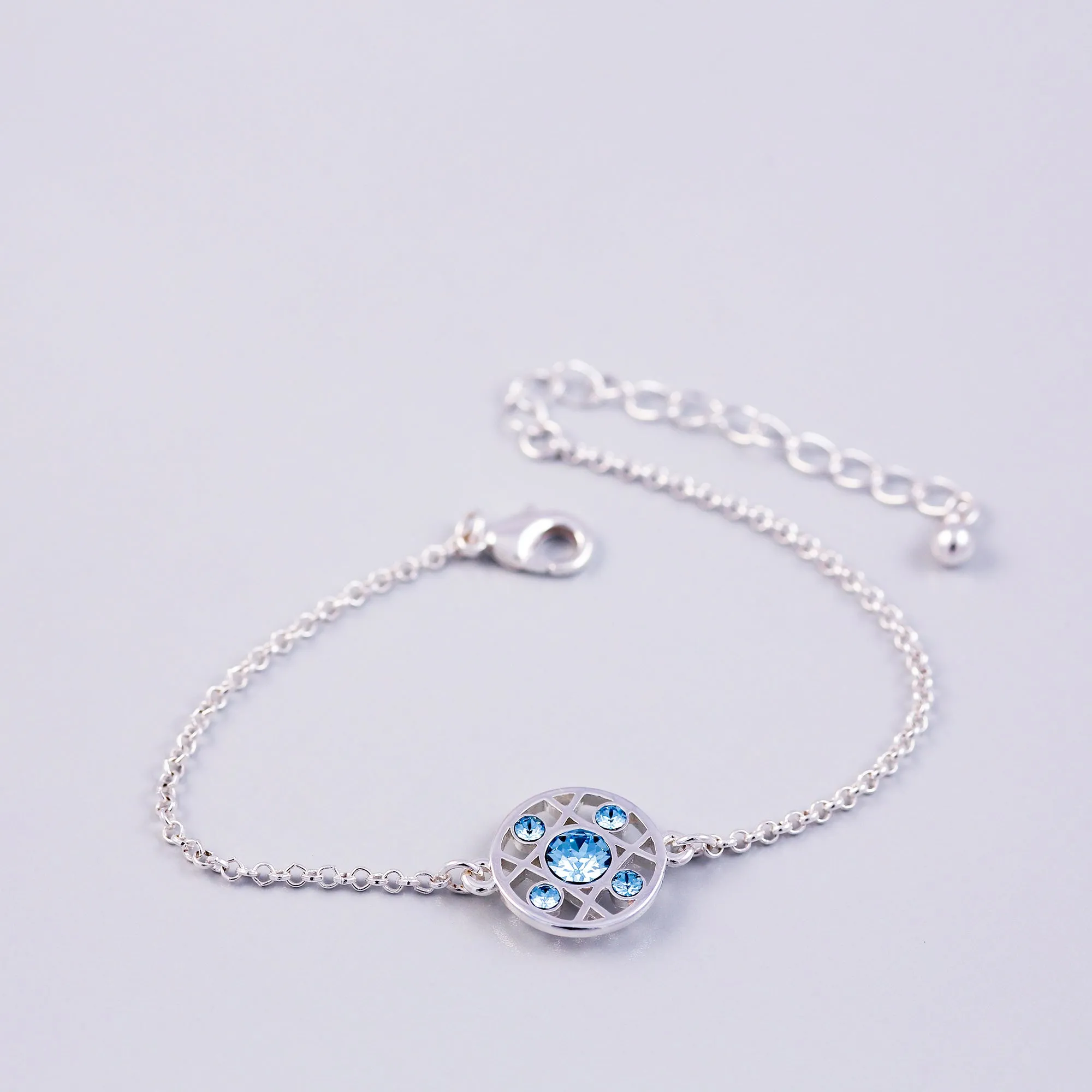 Silver Aquamarine March Birthstone Hugs & Kisses Bracelet