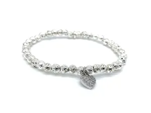 Silver Heart Lava Rock Bracelet