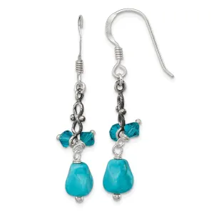 Silver Turquoise Blue Crystal Antiqued Earrings