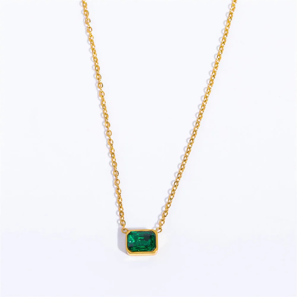 Simple Stainless Steel Square Zircon Three-color Necklace