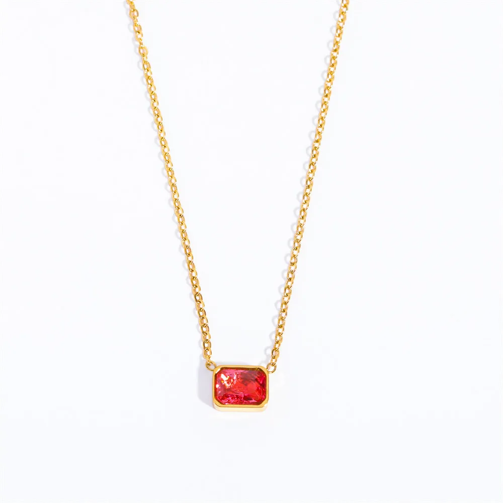 Simple Stainless Steel Square Zircon Three-color Necklace