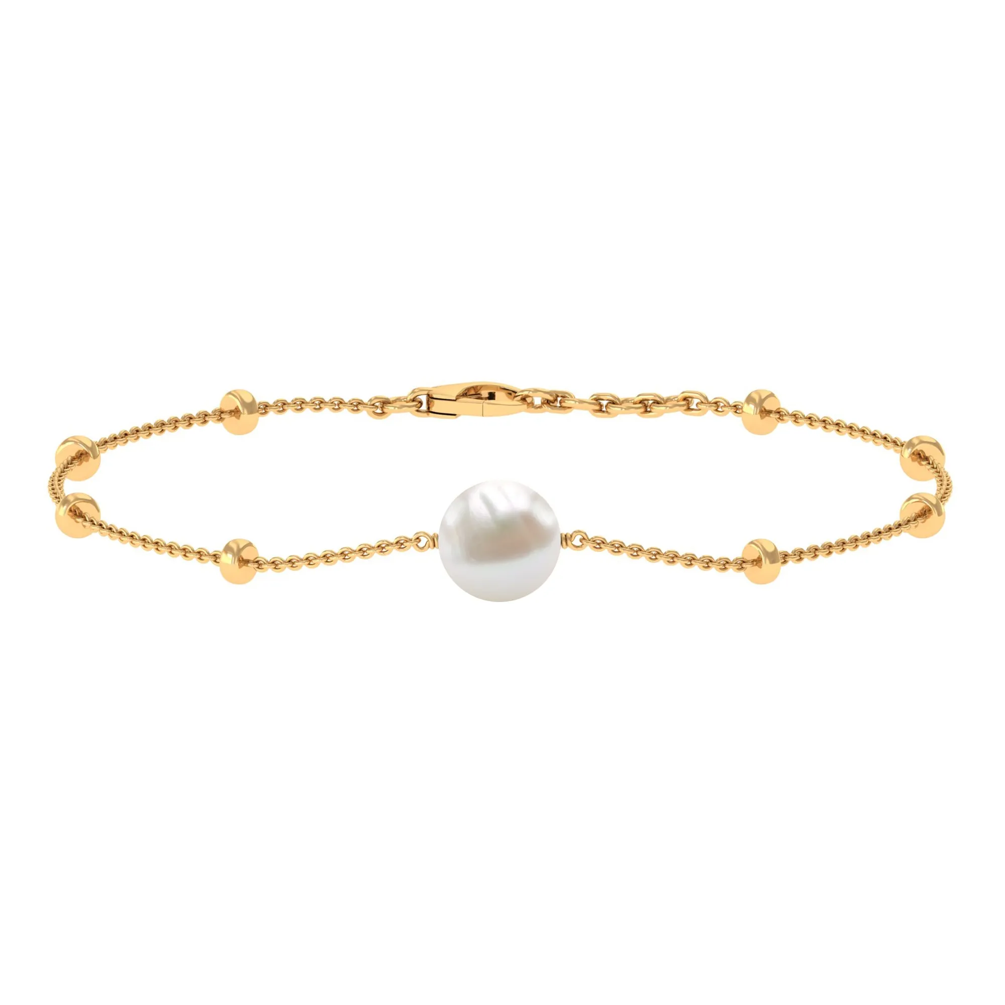 Solitaire Freshwater Pearl Chain Bracelet with Beaded Gold