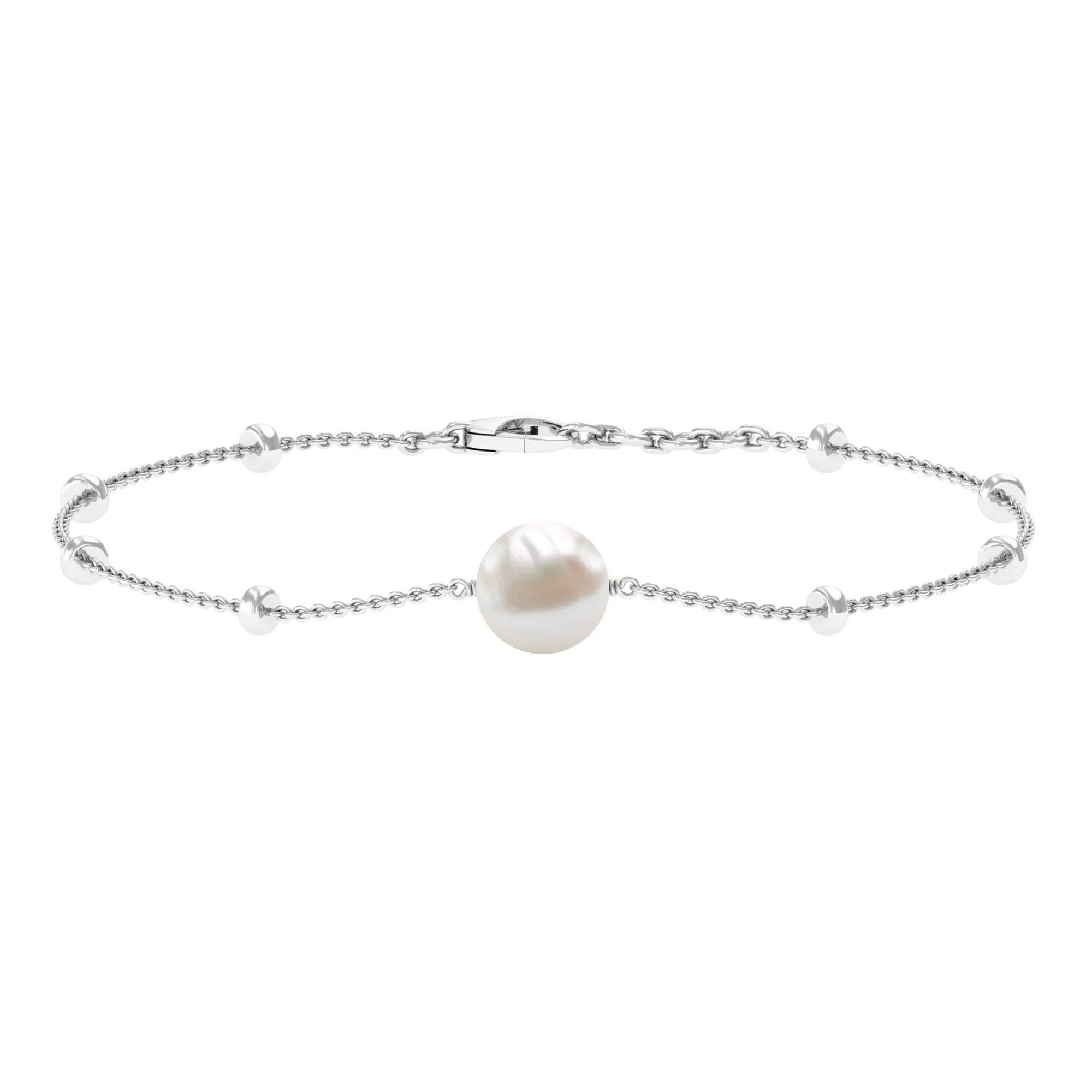 Solitaire Freshwater Pearl Chain Bracelet with Beaded Gold