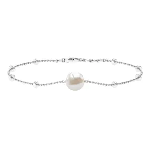 Solitaire Freshwater Pearl Chain Bracelet with Beaded Gold