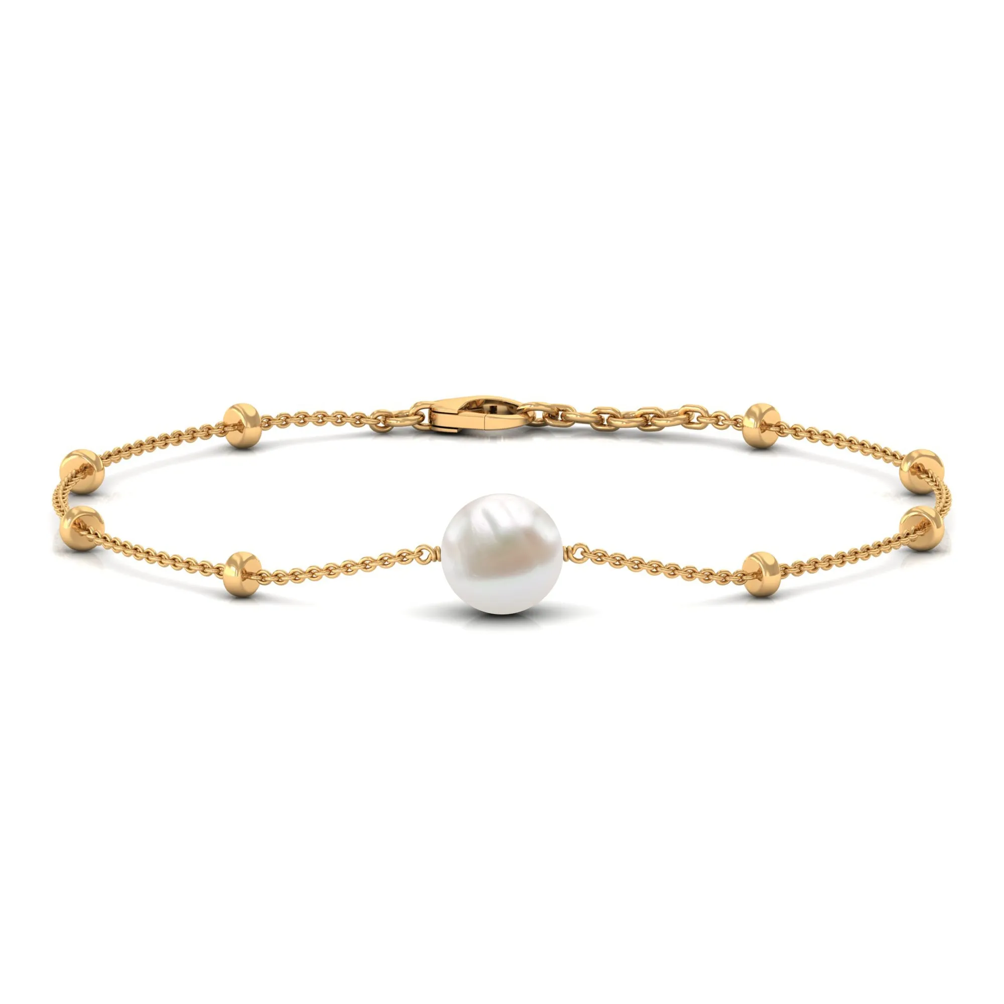 Solitaire Freshwater Pearl Chain Bracelet with Beaded Gold