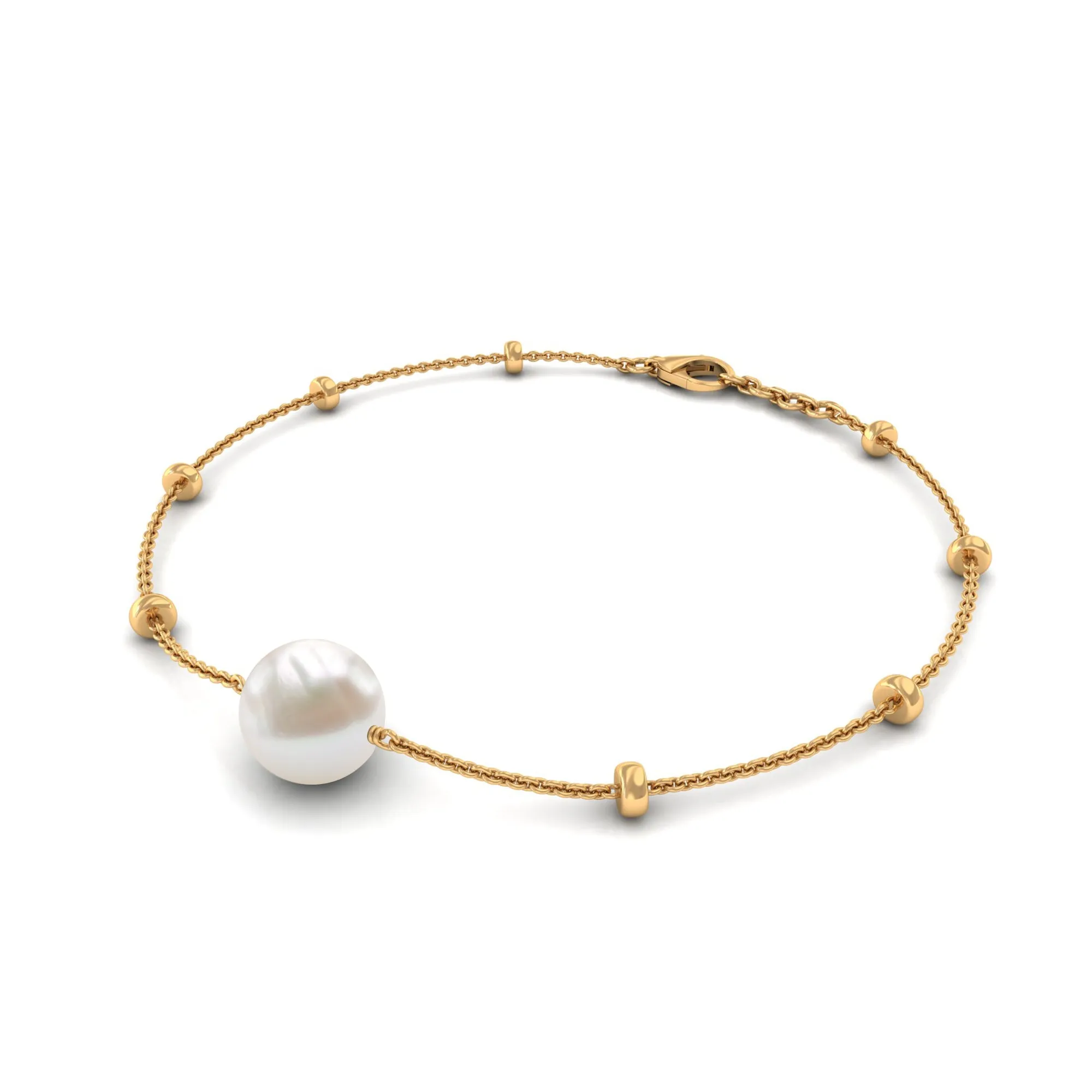 Solitaire Freshwater Pearl Chain Bracelet with Beaded Gold