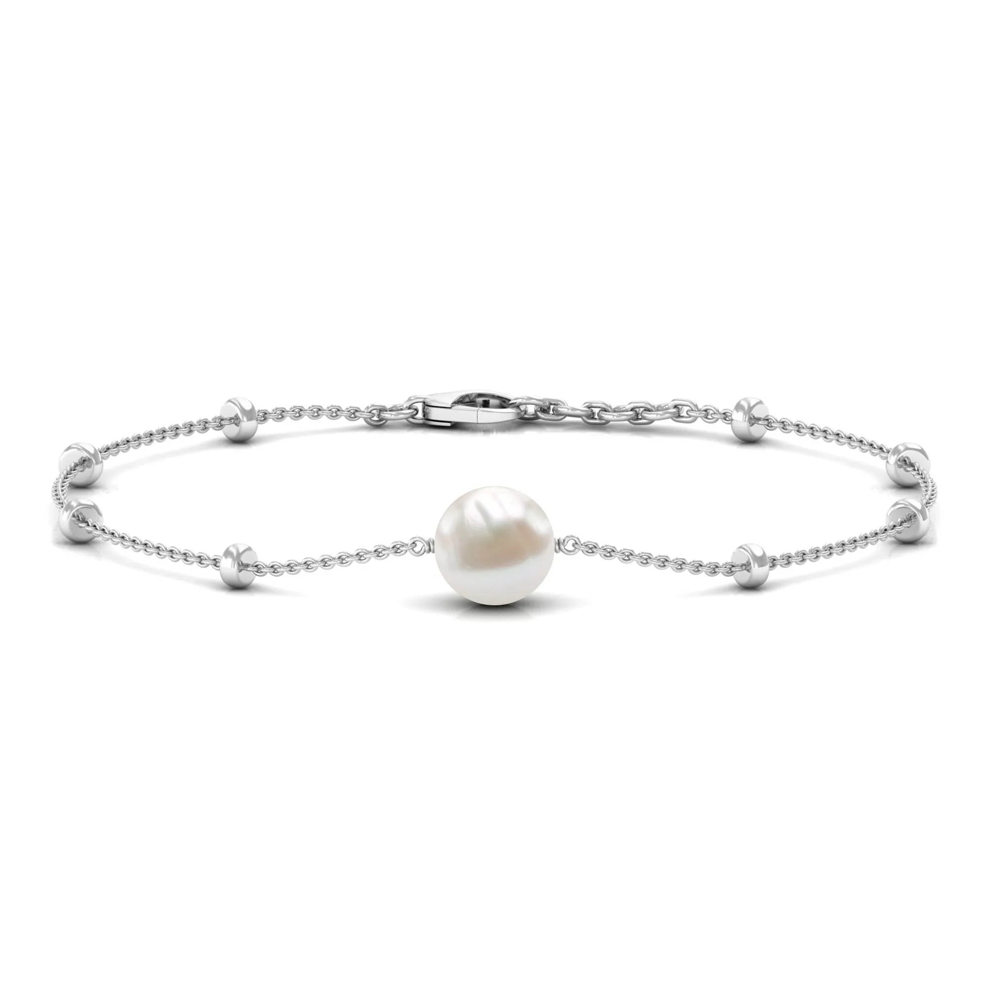 Solitaire Freshwater Pearl Chain Bracelet with Beaded Gold