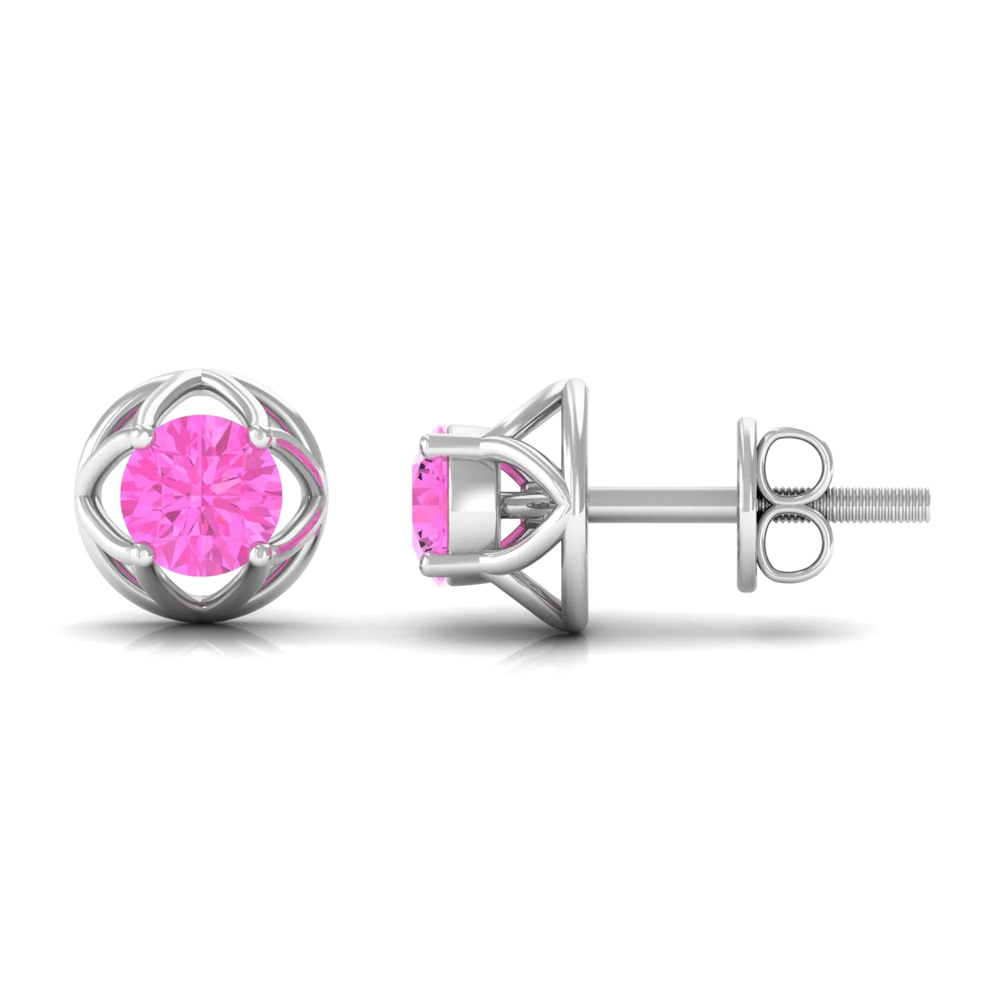 Solitaire Pink Sapphire Flower Stud Earrings