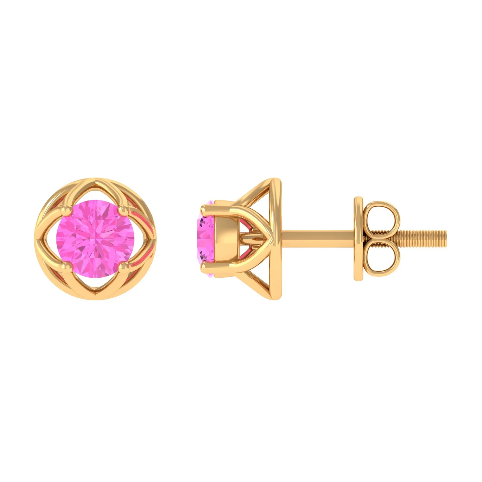 Solitaire Pink Sapphire Flower Stud Earrings