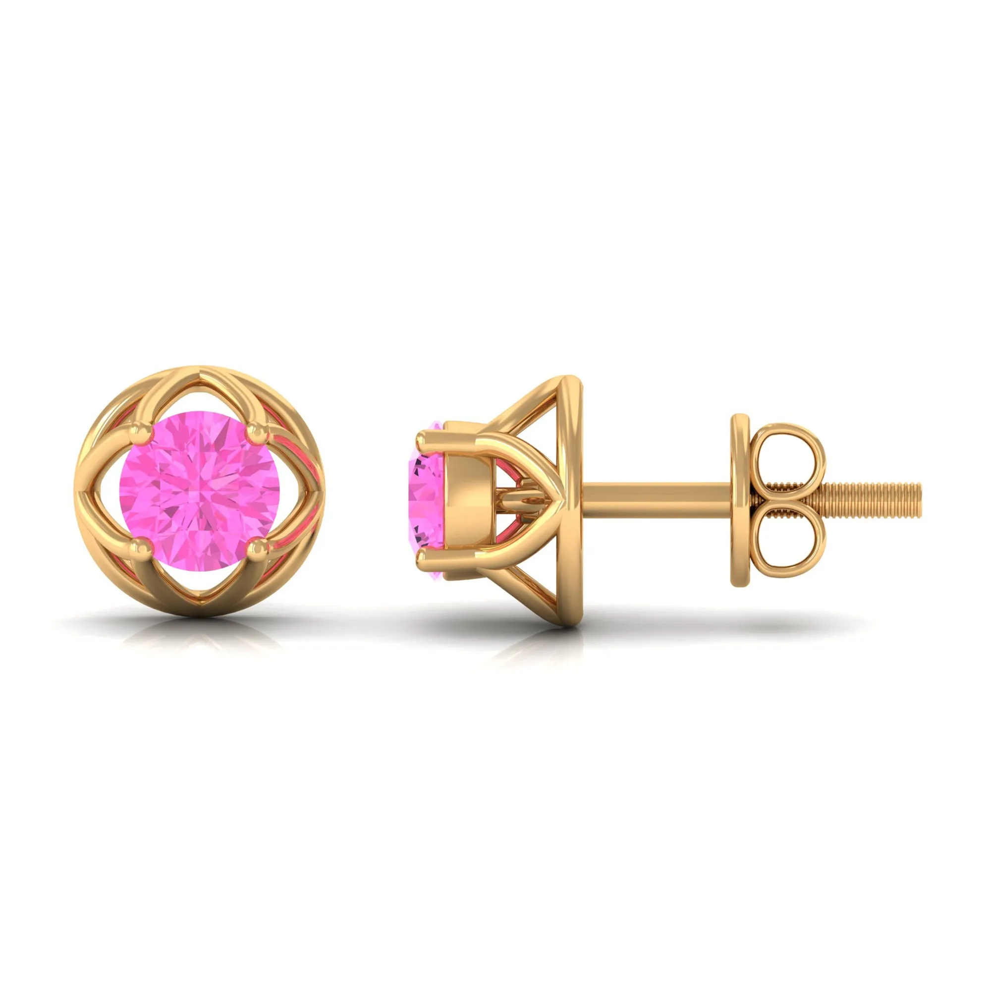 Solitaire Pink Sapphire Flower Stud Earrings