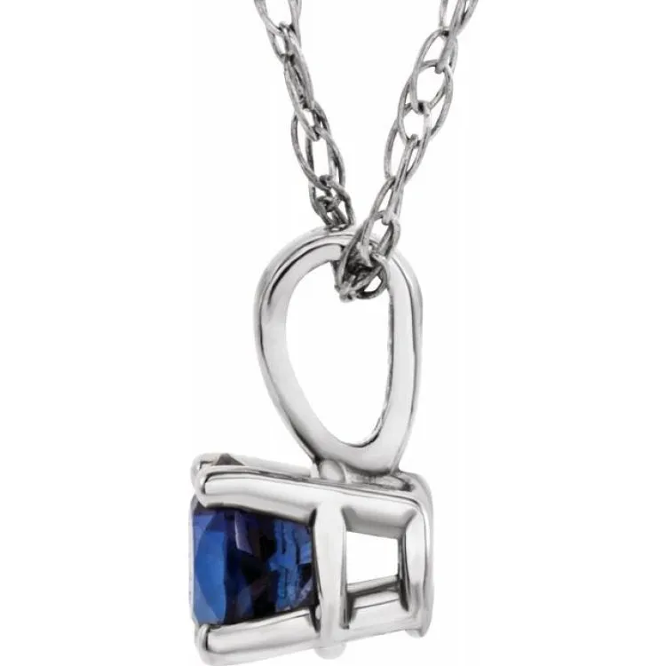 Sterling Silver 3 mm Imitation Blue Sapphire Youth Solitaire 14" Necklace