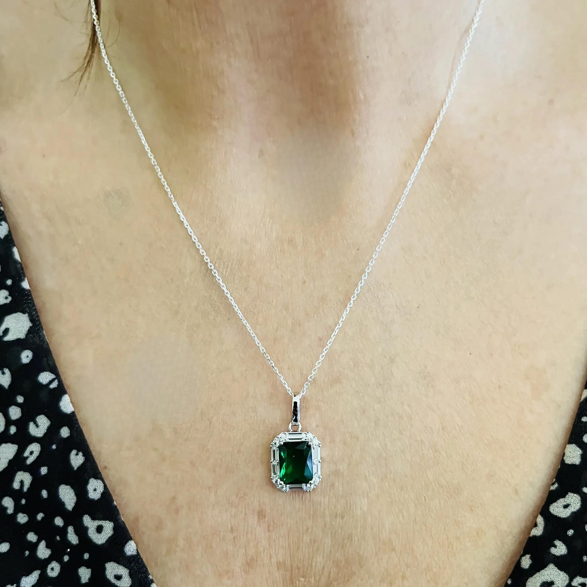 Sterling Silver & Emerald Green Crystal Necklace