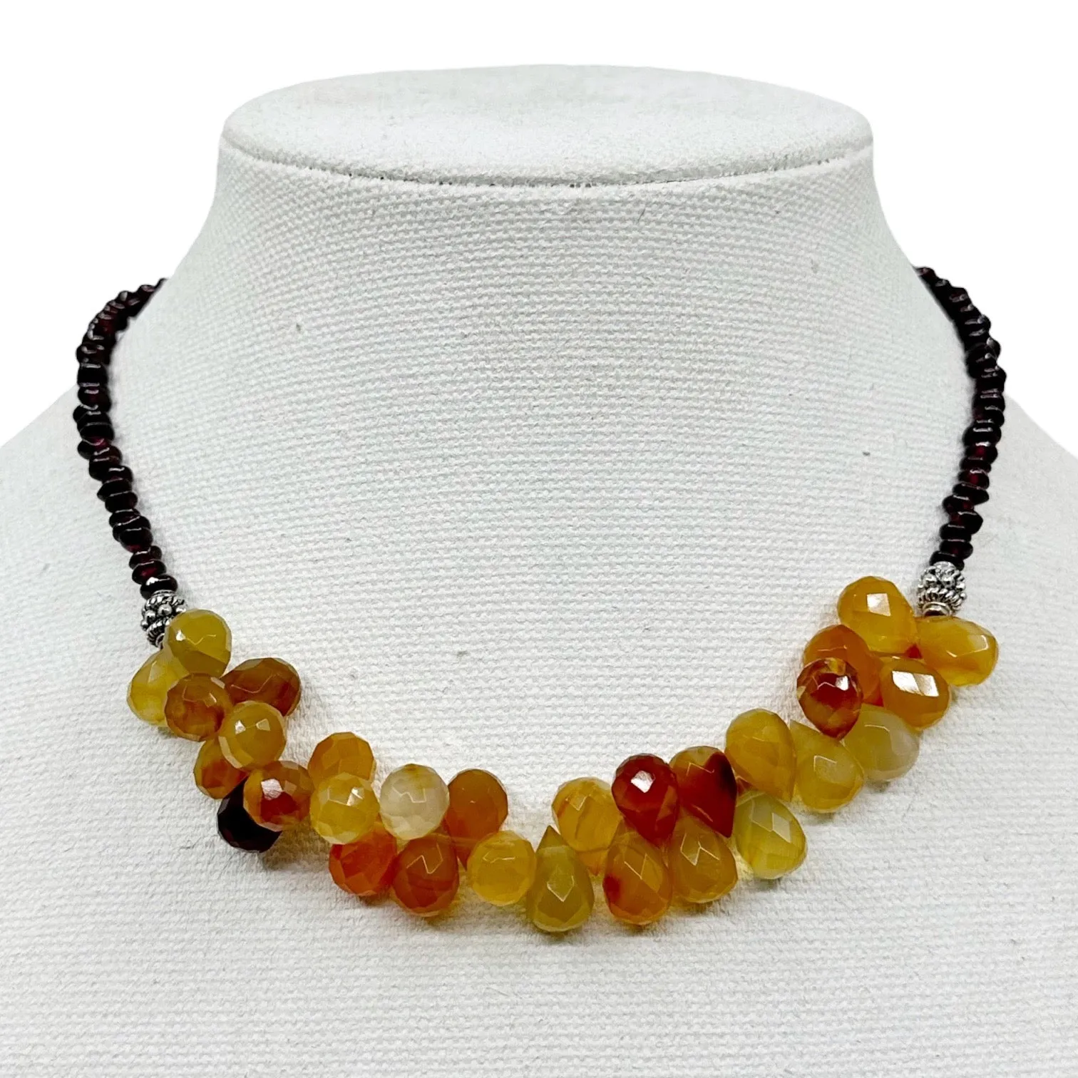 Sterling silver carnelian & garnet bead necklace