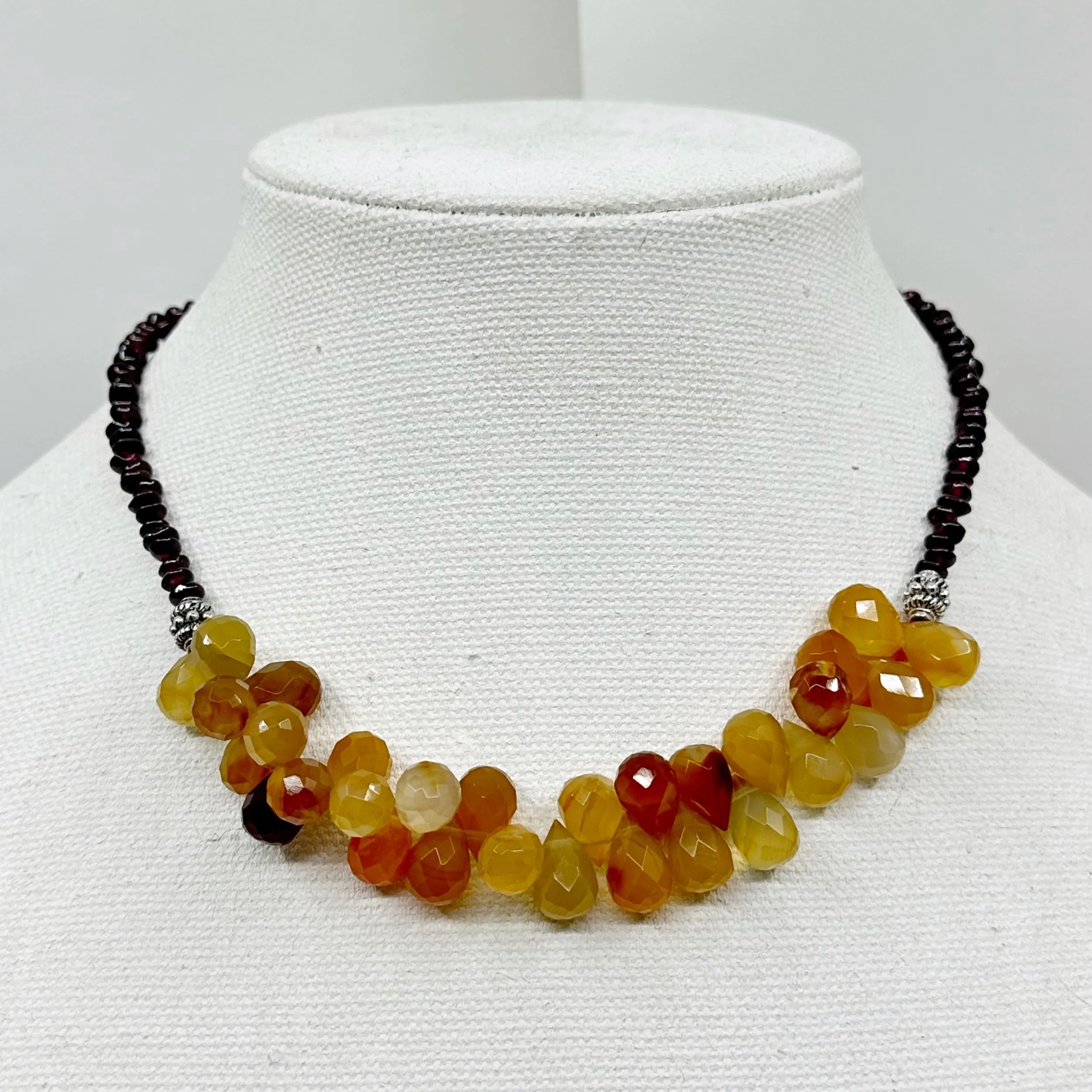 Sterling silver carnelian & garnet bead necklace