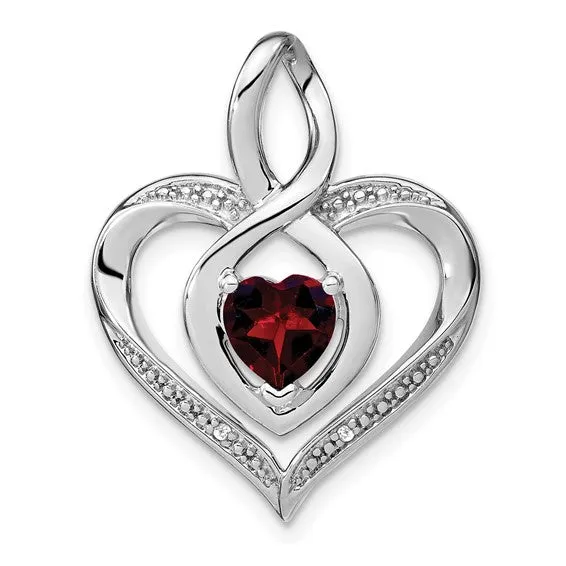 Sterling Silver Gemstone and Diamond Heart Infinity Pendants