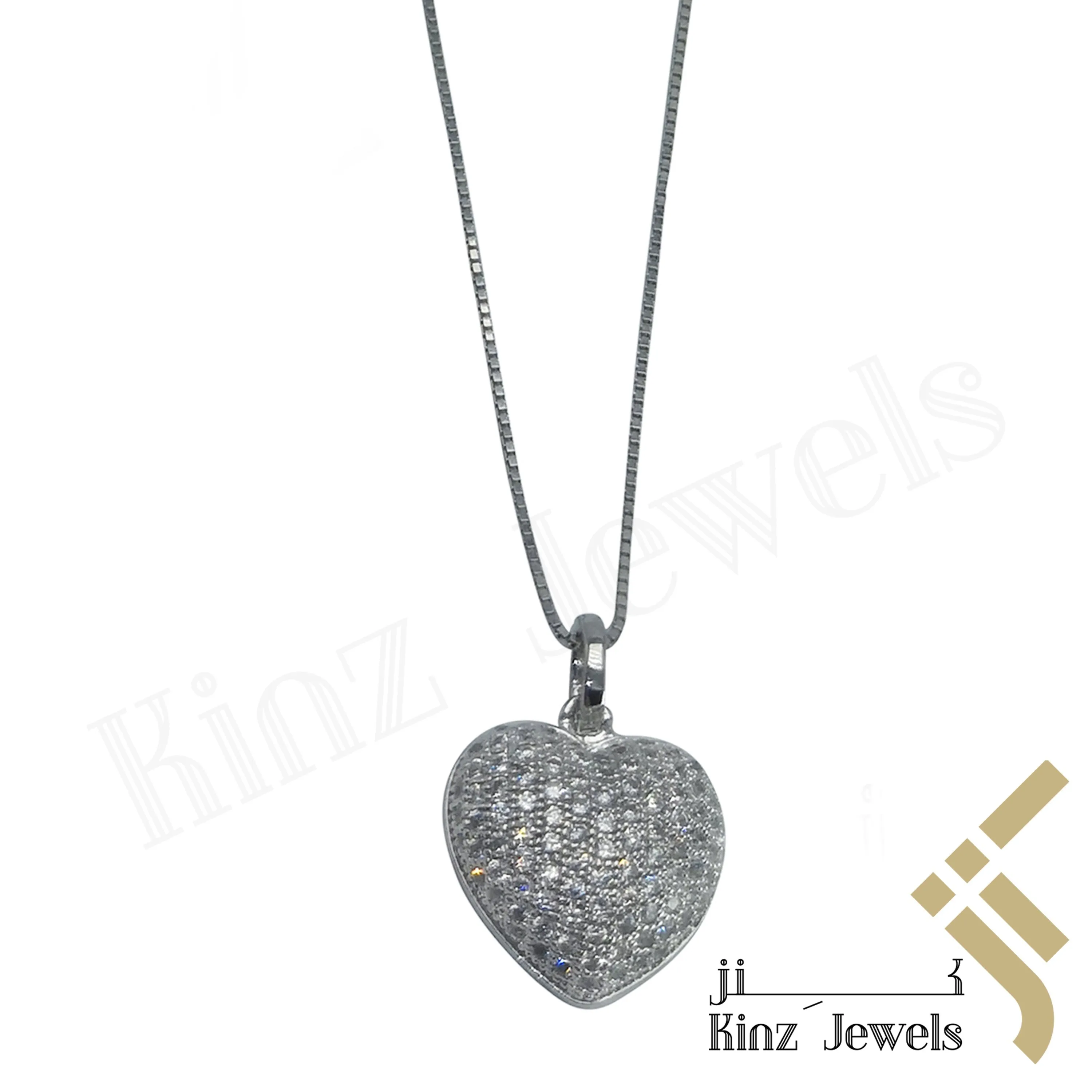 Sterling Silver Heart Full Cubic Zirconia Necklace