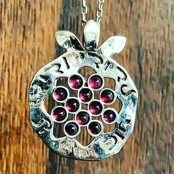 Sterling silver necklace, adorable delicate gift for woman, Christmas gift necklace pomegranate pendant garnet / opals necklace