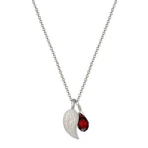 Sterling Silver Paisley Trinket Pendant with Garnet Bead