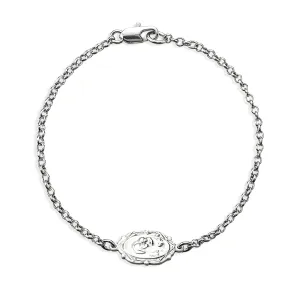 Sterling Silver St. Joseph Medal on Platinum Plated Rolo Chain Bracelet 7 1/2" - BRS3606R