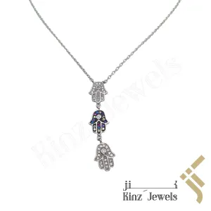 Sterling Silver Three Hamsa Necklace