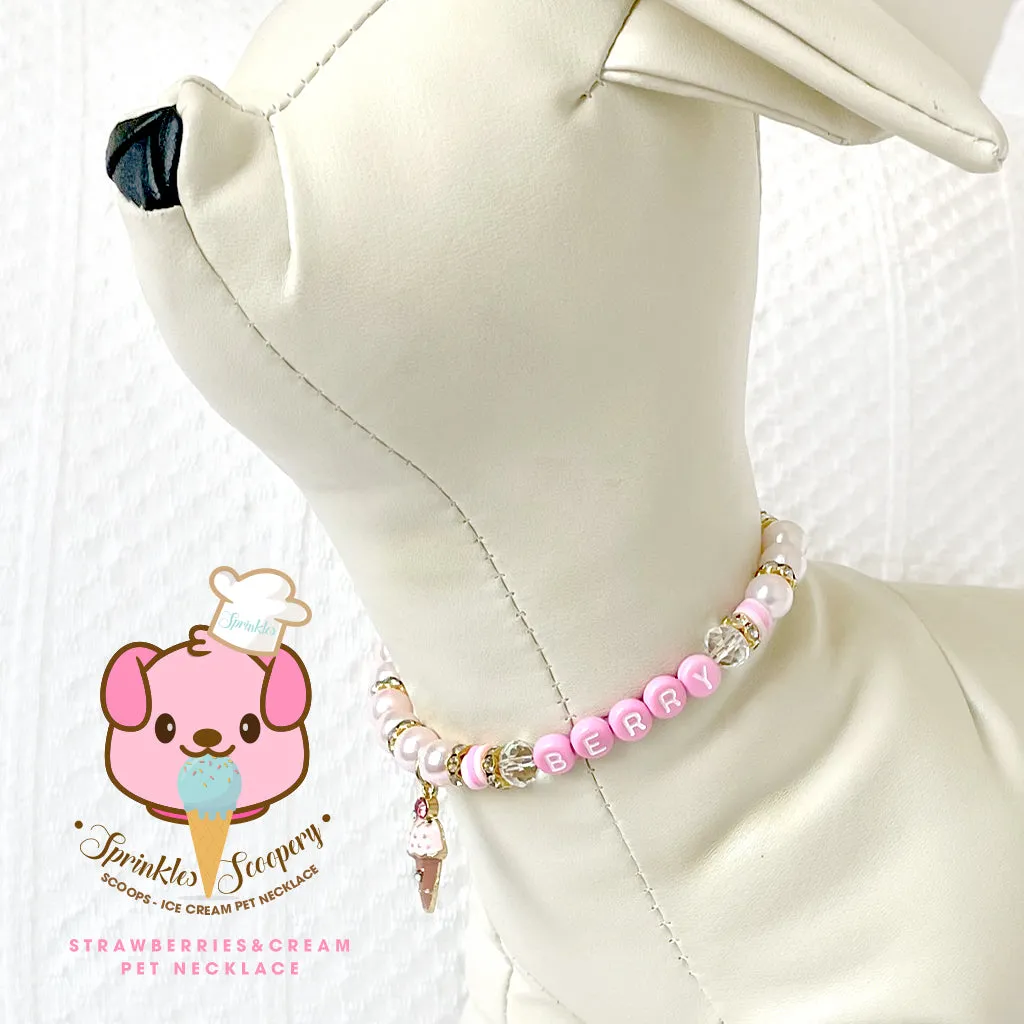 Strawberries & Cream Ice cream Pearl Dog Necklace Cat Necklace Milky Pearl Luxury Pet Jewelry