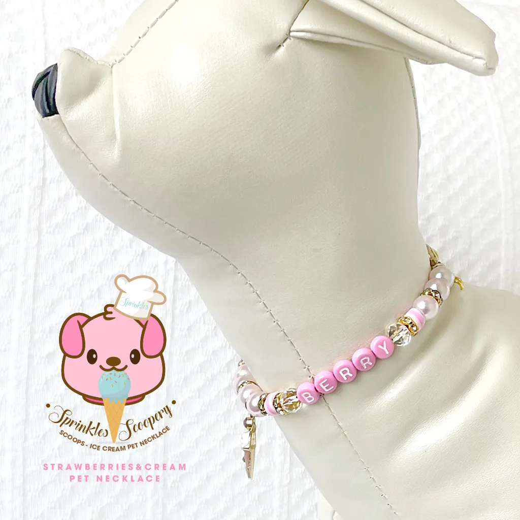 Strawberries & Cream Ice cream Pearl Dog Necklace Cat Necklace Milky Pearl Luxury Pet Jewelry