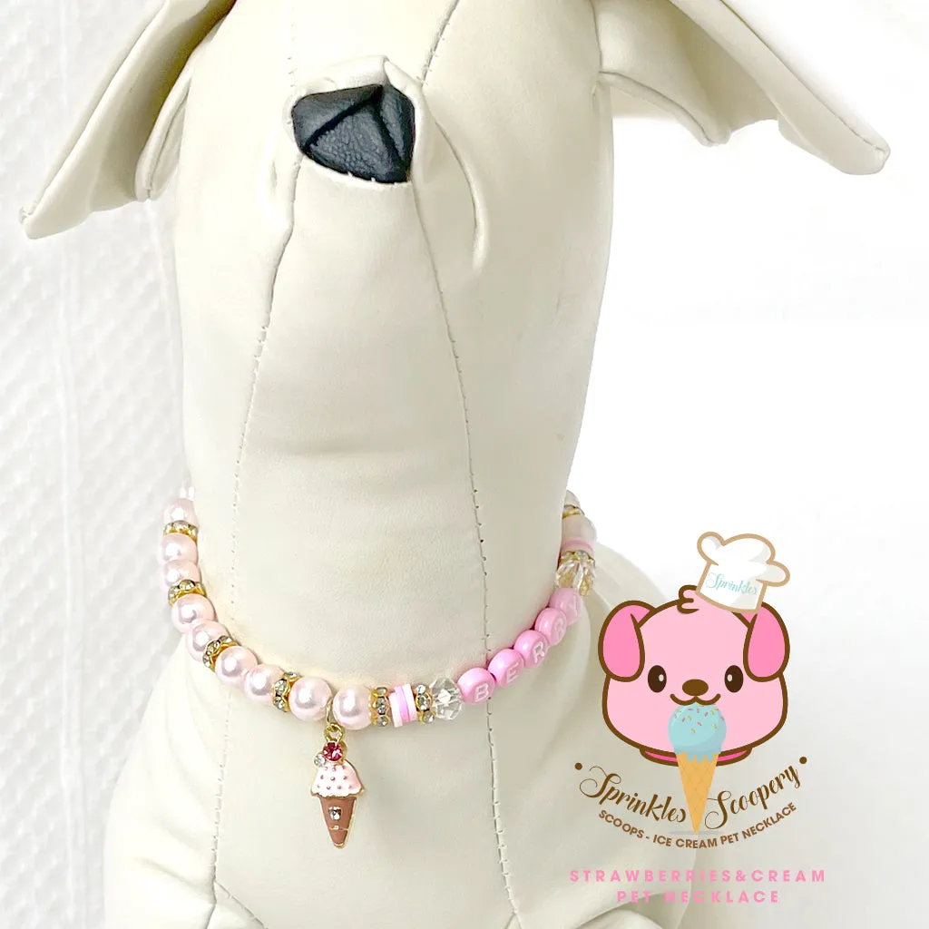 Strawberries & Cream Ice cream Pearl Dog Necklace Cat Necklace Milky Pearl Luxury Pet Jewelry