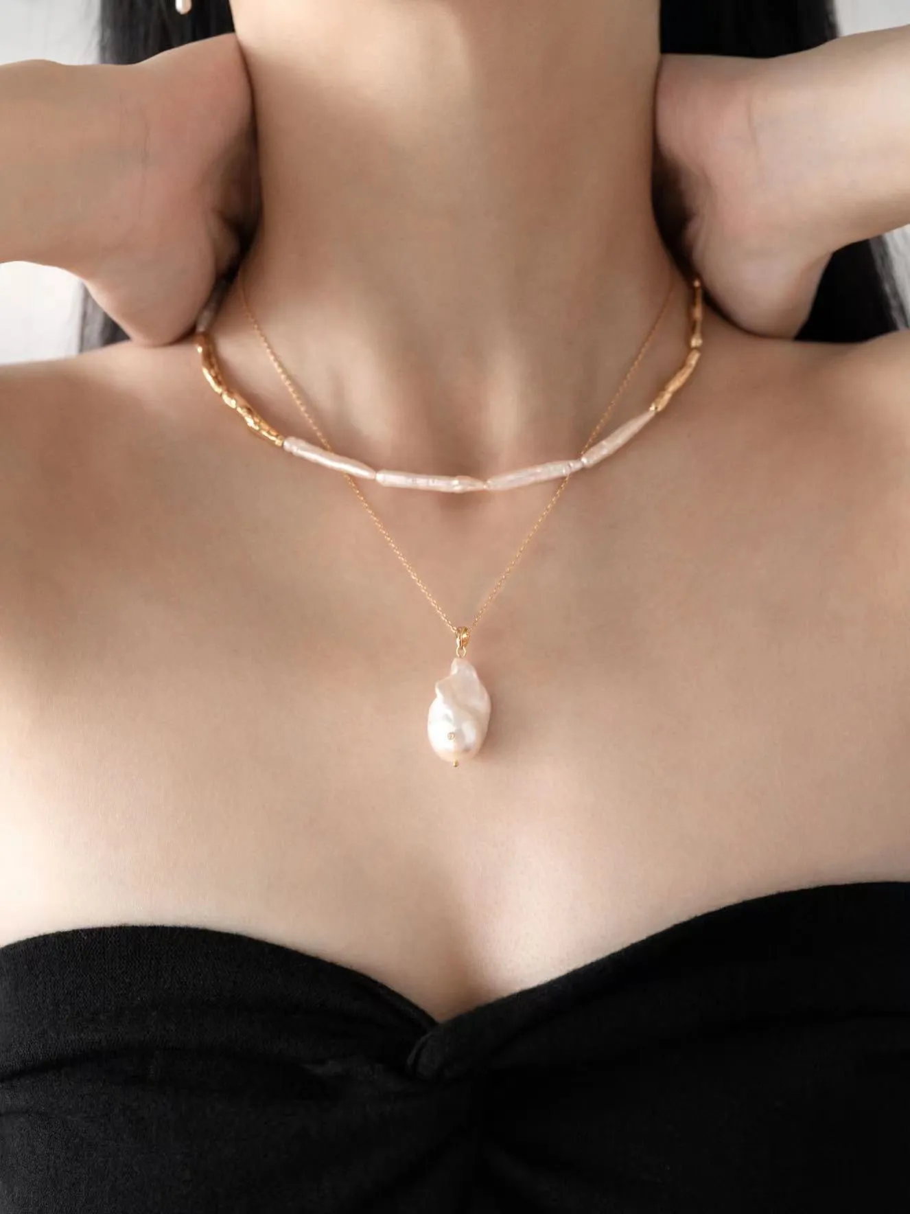 Streamer Toothpick Baroque Pearl Necklace