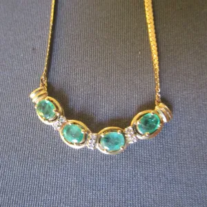 Superb 14k Gold Emerald And Diamond Set Necklace Vintage Italy circa 1990