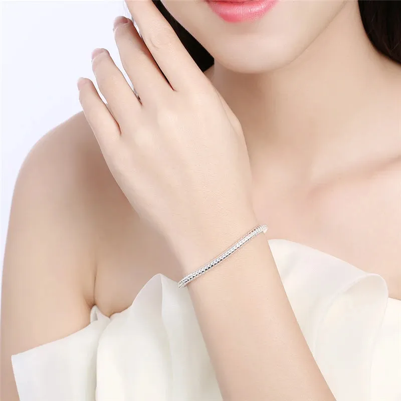 Suyixian 925 Sterling Silver 3mm Snake Chain 8 inches Basis Bracelet For Woman Charm Wedding Engagement Fashion Party Jewelry