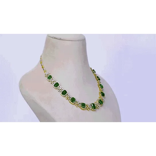 The necklace showcases a series of vibrant octagon-shaped emeralds - (PGDNE0128)