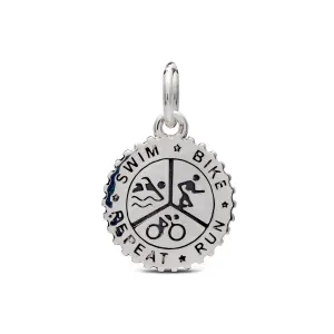 Triathlon Swim Bike Run Personalised Silver Charm