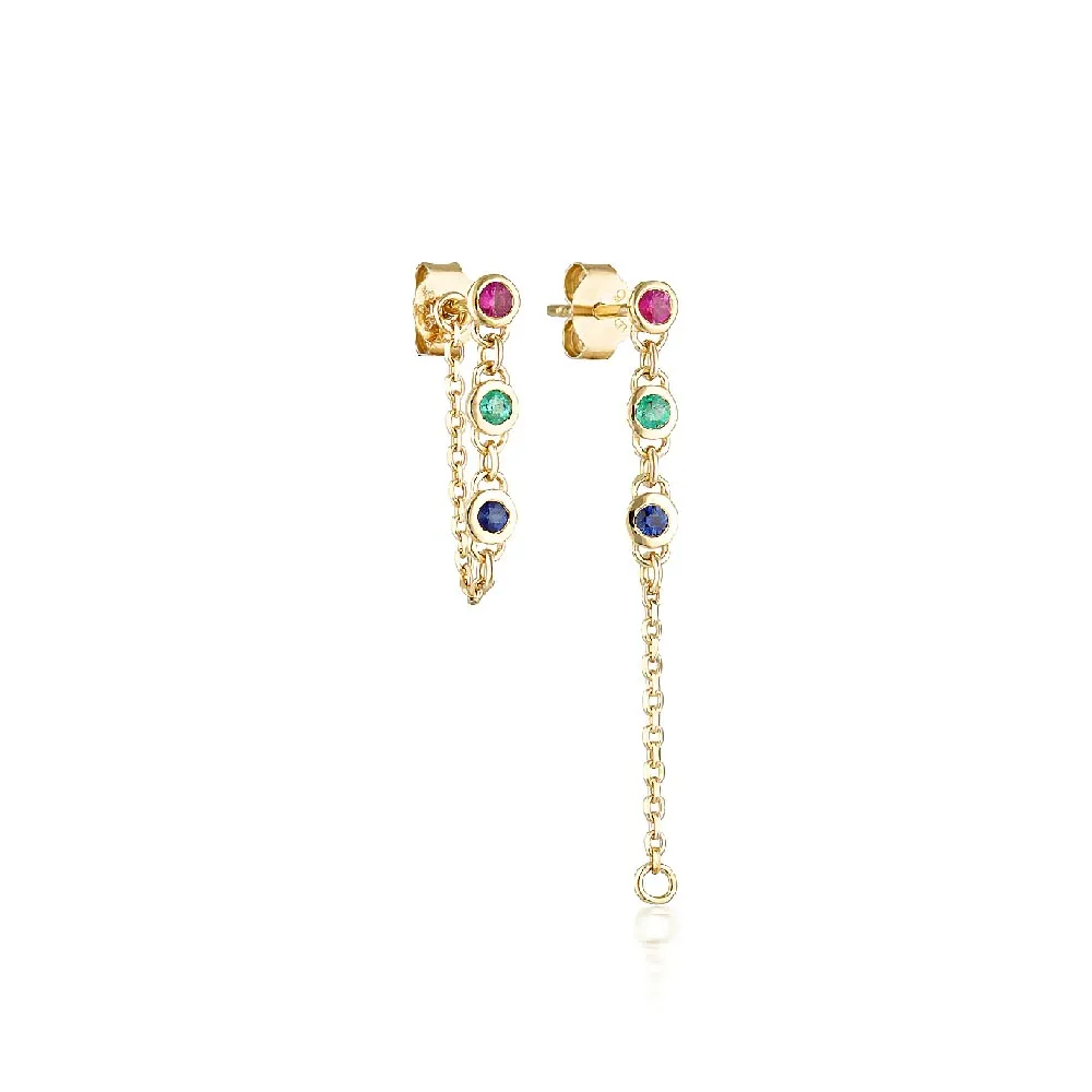 Trilogy Satellite Chain Earrings - Gold Multicolour