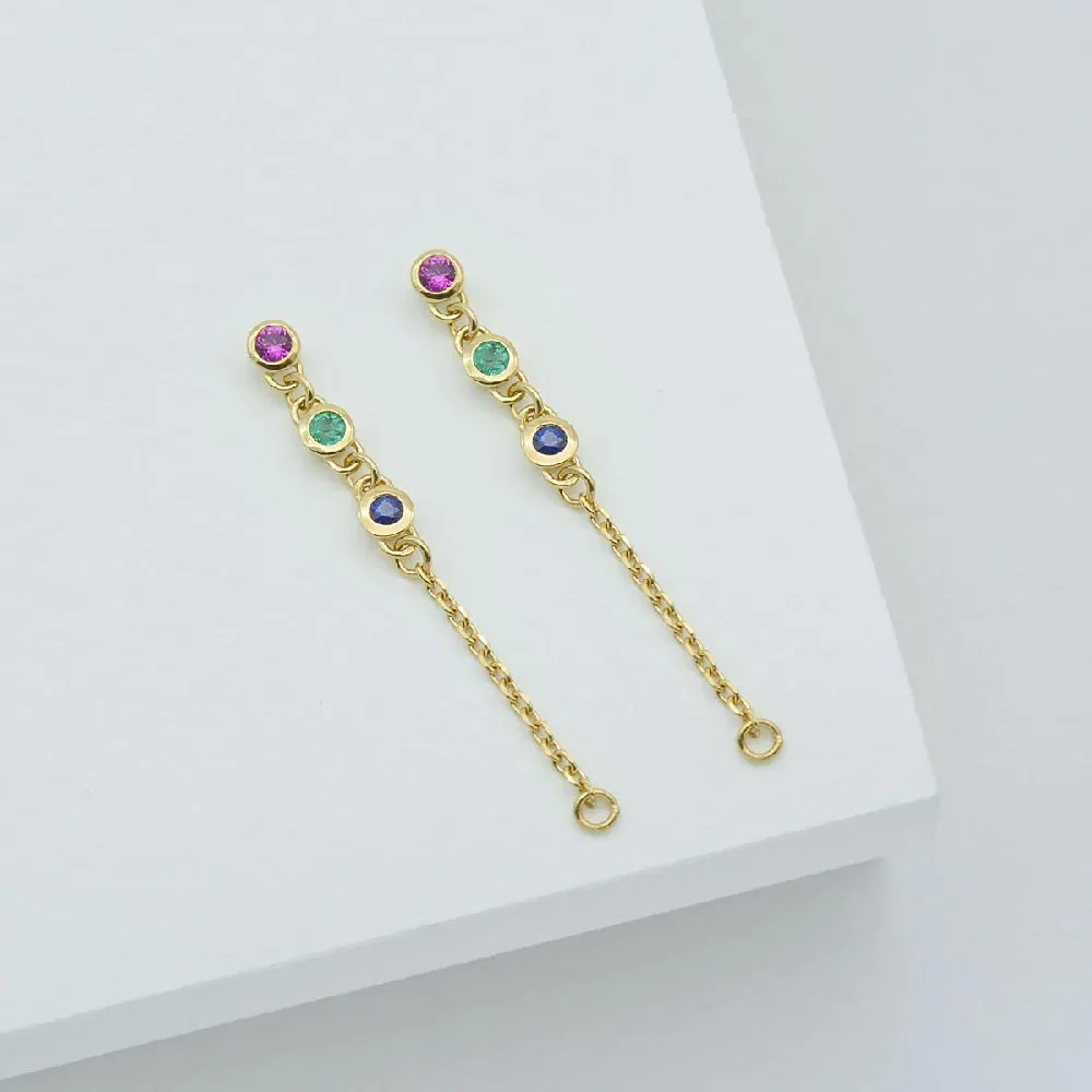 Trilogy Satellite Chain Earrings - Gold Multicolour