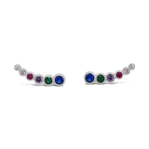 Trisha Multi Gem Sterling Silver Crawler Earrings