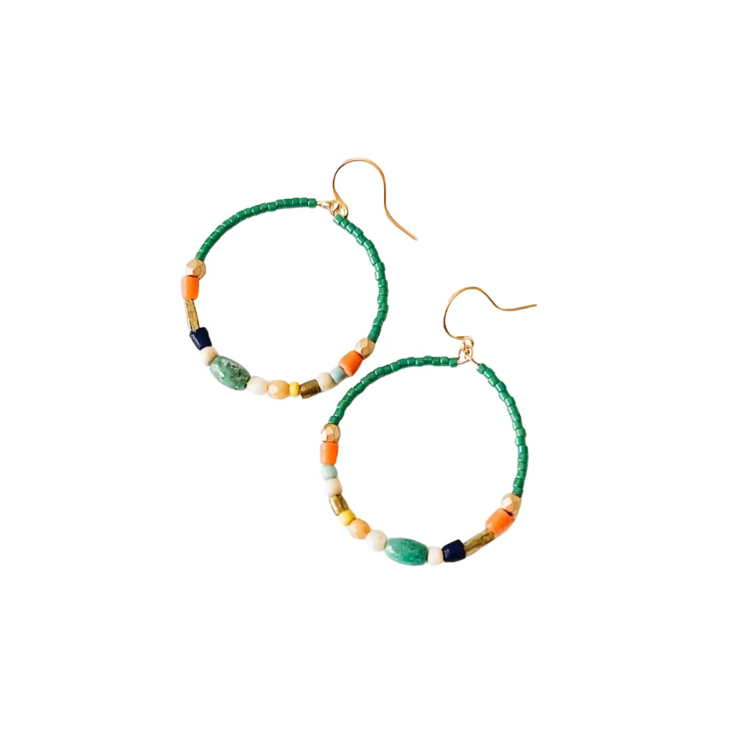 Turquoise Bead Dangle Hoops