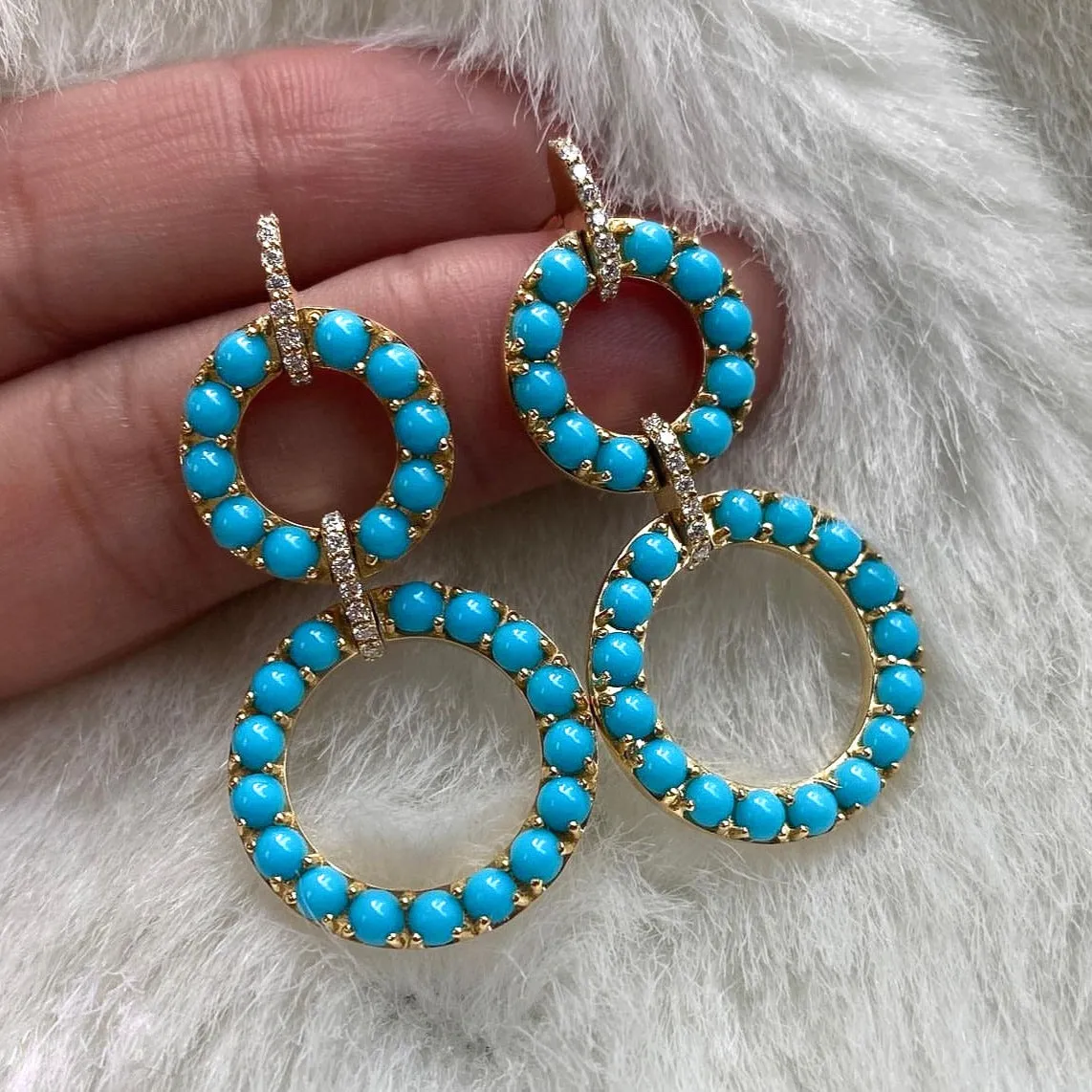 Turquoise Cabochon Earrings with Diamonds