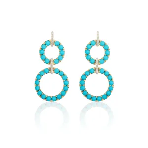 Turquoise Cabochon Earrings with Diamonds