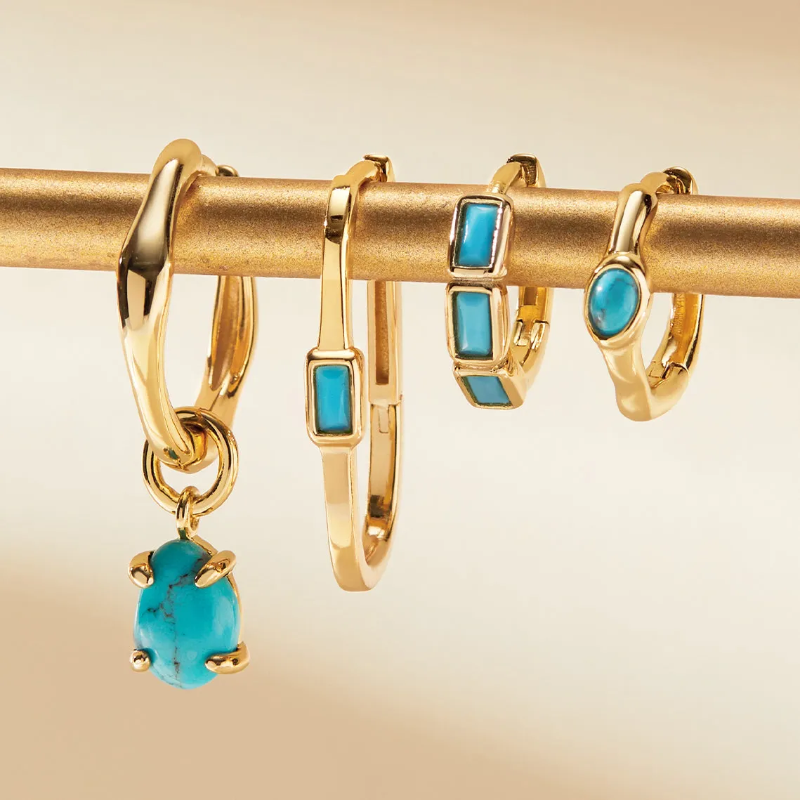 Turquoise Gold Huggie Hoop Earrings