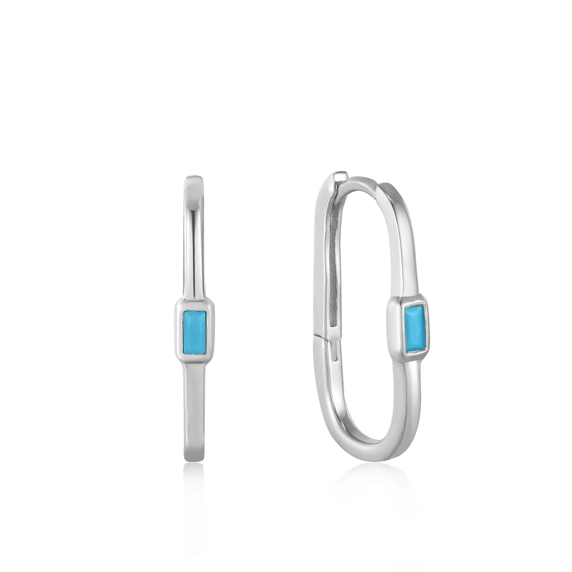 Turquoise Oval Silver Hoop Earrings