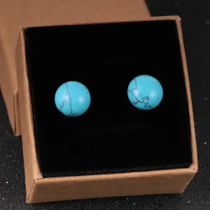 Turquoise Stud Earrings, Blue Stud Earrings, Round Turquoise Earrings, Gift for Her, Gemstone Earrings, Jewelry Gift, Best Friend Gifts