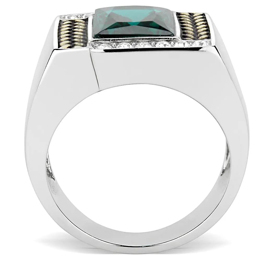 Two-Tone IP Gold (Ion Plating) Stainless Steel Ring with Synthetic Synthetic Glass in Blue Zircon for Women Style TK3295