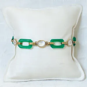 Vintage 14k Chrysoprase & Moonstone Bracelet