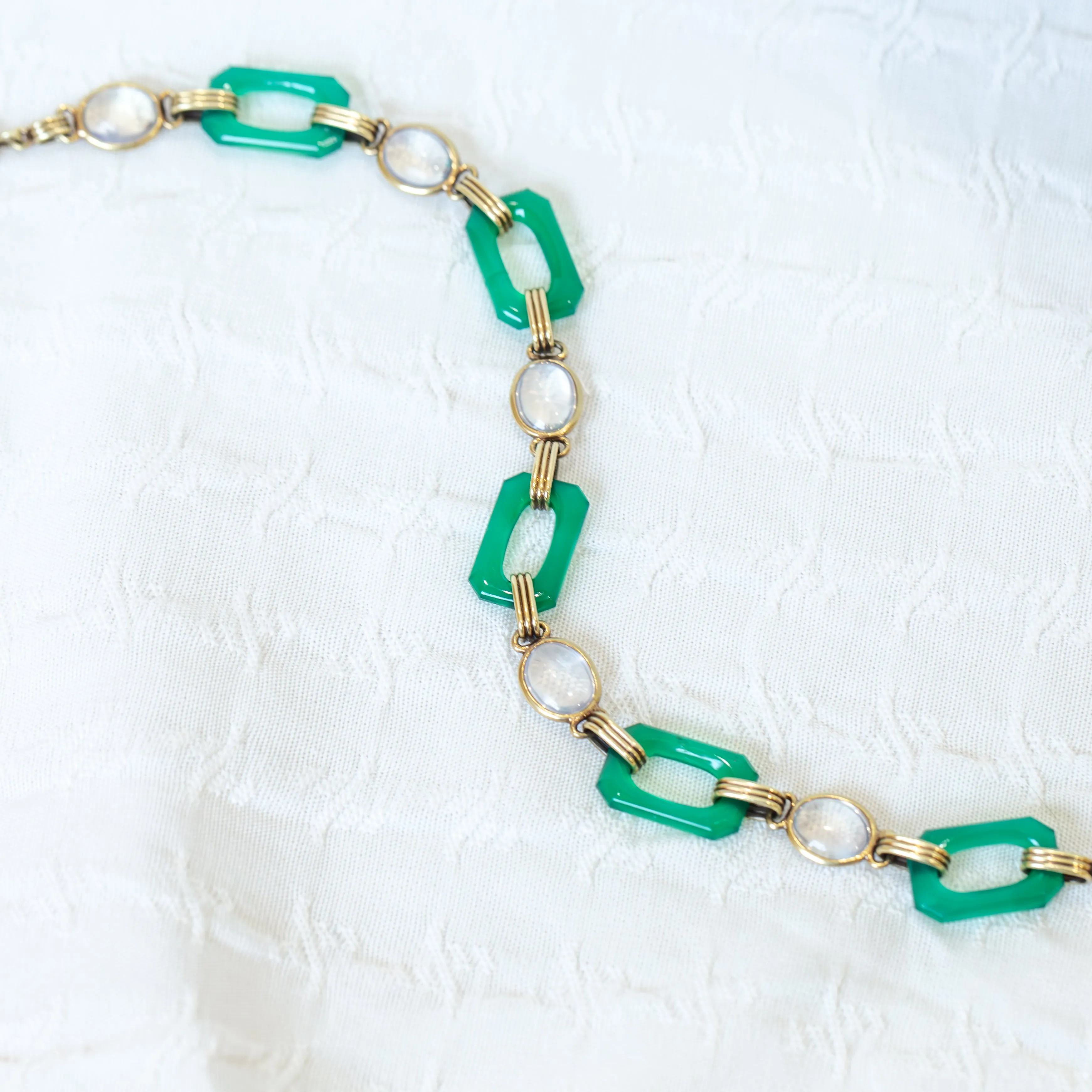 Vintage 14k Chrysoprase & Moonstone Bracelet