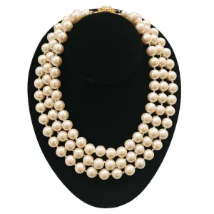 Vintage Triple Strand Faux Pearl Necklace