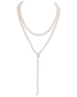 White Freshwater Pearl Adjustable lariat Y-Shape 51 Inch Rope Length Necklace - AAAA Quality